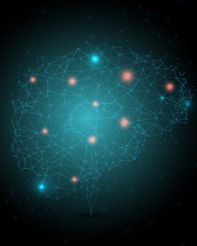 Low poly brain design with connecting dots